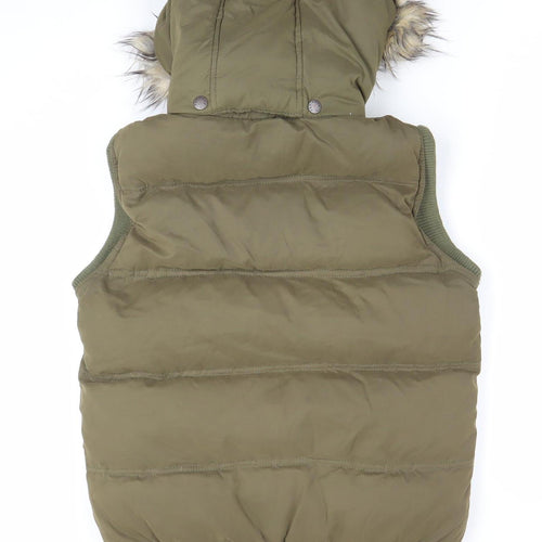 Fat Face Women's Green Faux Fur Hooded Puffer Waistcoat Size 10
