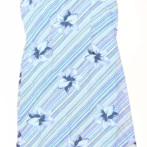 Berkertex Women’s Blue Floral Shift Dress Size 14 Sleeveless Summer
