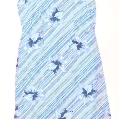 Berkertex Women’s Blue Floral Shift Dress Size 14 Sleeveless Summer