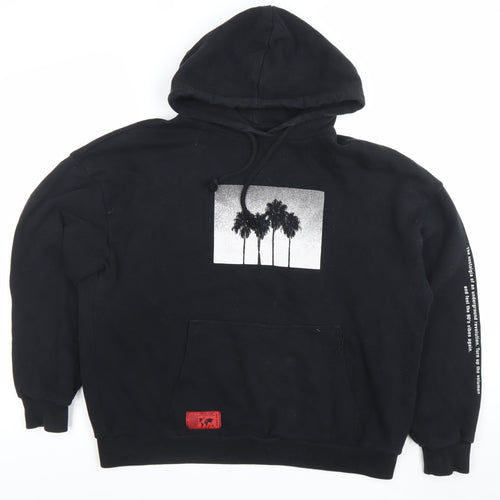 Pull & Bear Men’s Black Graphic Hoodie Size S Pullover Fleece