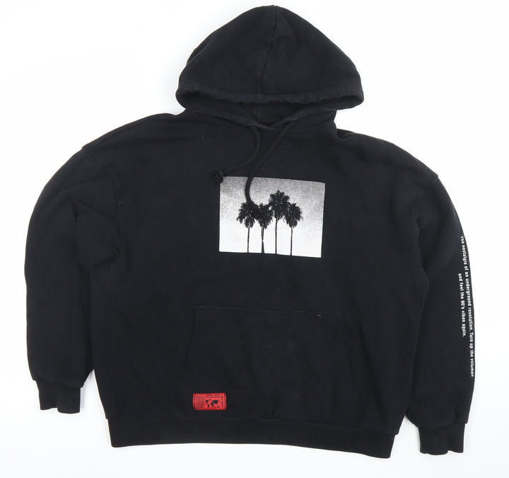 Pull & Bear Men’s Black Graphic Hoodie Size S Pullover Fleece