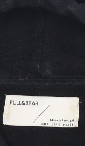 Pull & Bear Men’s Black Graphic Hoodie Size S Pullover Fleece
