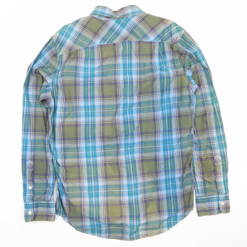 American Eagle Outfitters Men's Blue Plaid Athletic Fit Cotton Long Sleeve Button-Up Shirt M