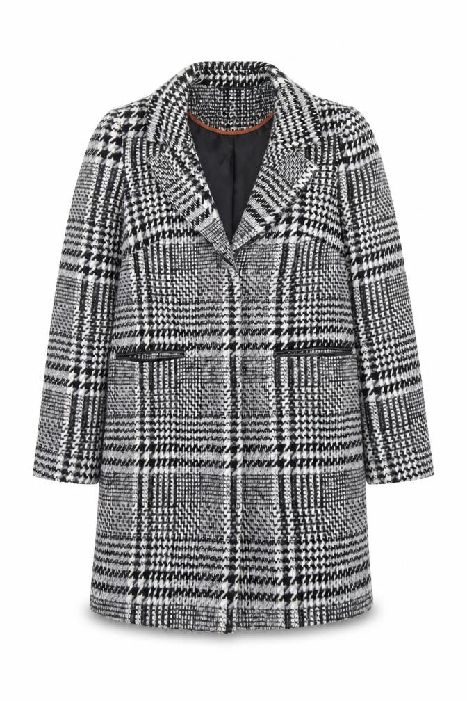 Front view of George Women’s Black Check Tweed Mid-Length Coat, size UK 10