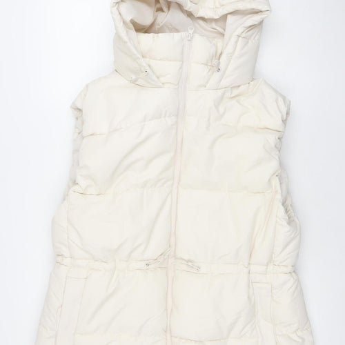 H&M Women Ivory Puffer Jacket Size 14 Hooded Winter Coat