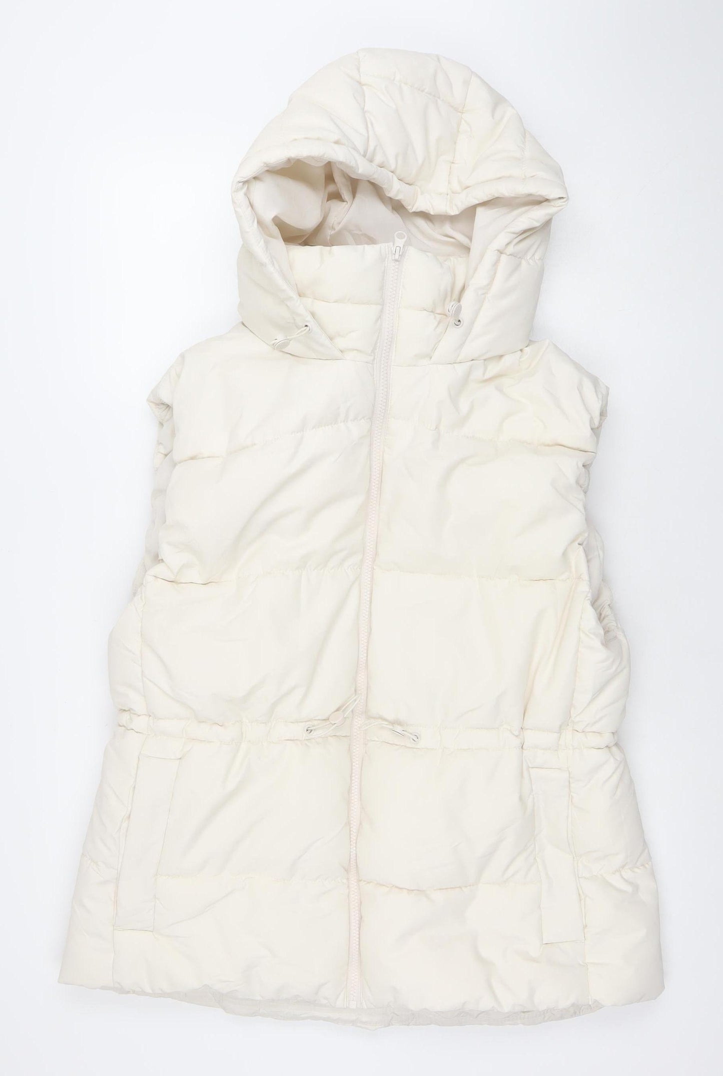 H&M Women Ivory Puffer Jacket Size 14 Hooded Winter Coat
