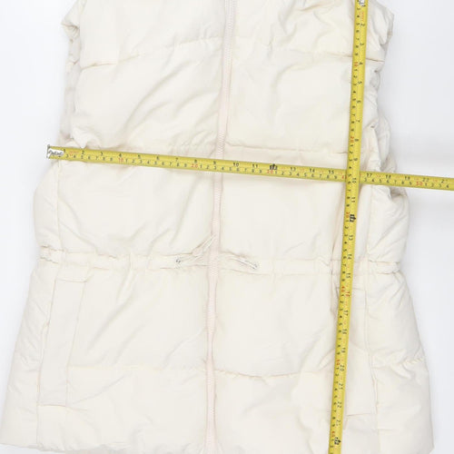 H&M Women Ivory Puffer Jacket Size 14 Hooded Winter Coat