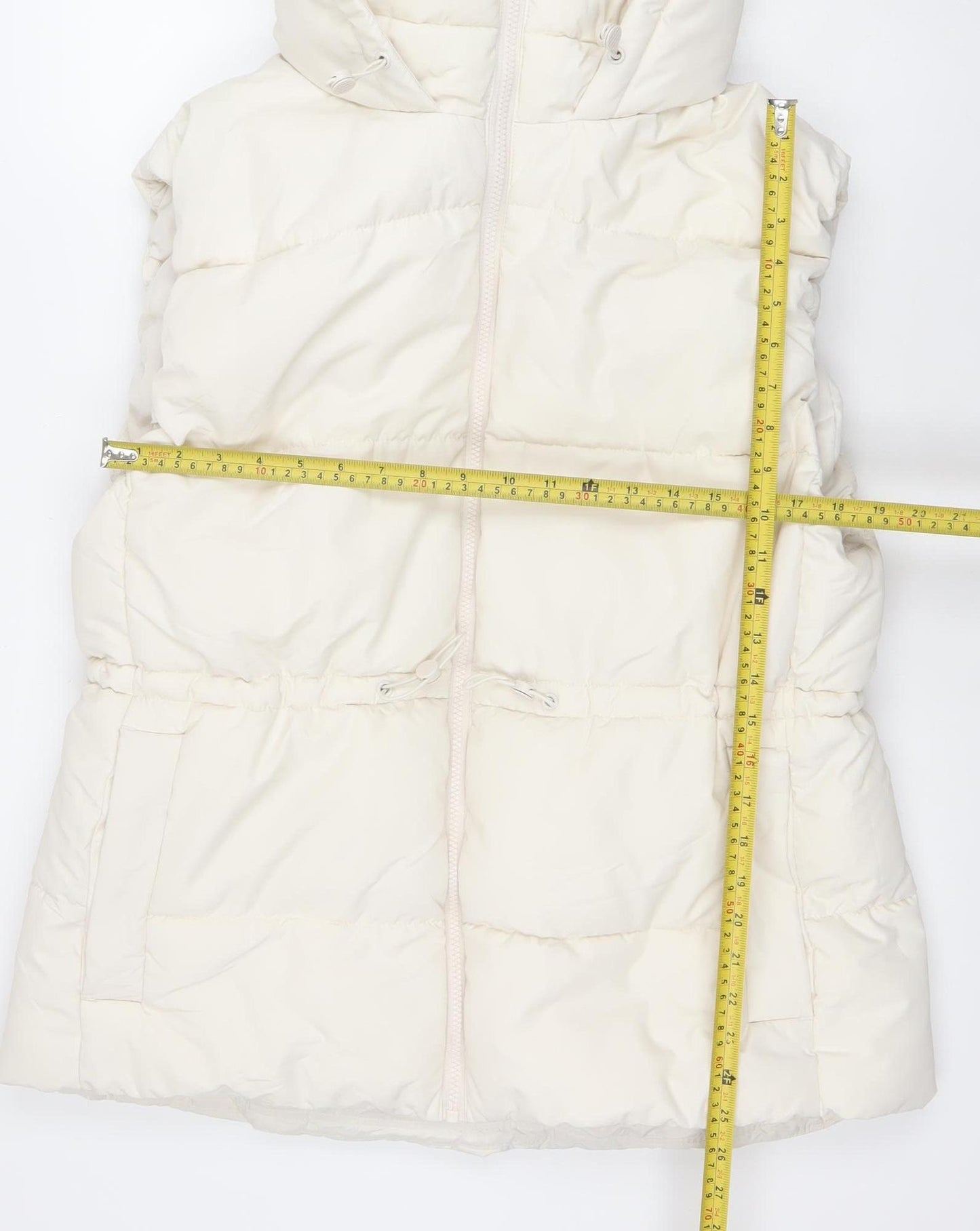 H&M Women Ivory Puffer Jacket Size 14 Hooded Winter Coat