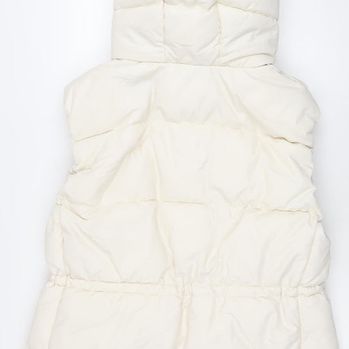 H&M Women Ivory Puffer Jacket Size 14 Hooded Winter Coat