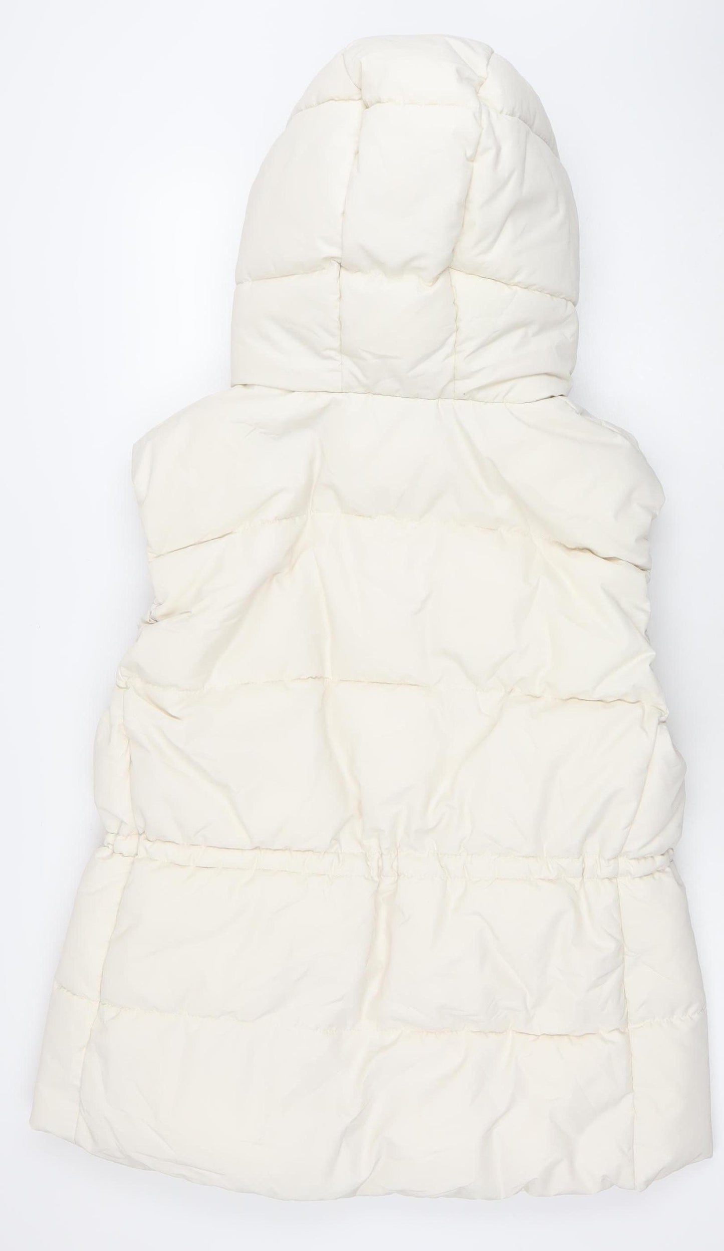 H&M Women Ivory Puffer Jacket Size 14 Hooded Winter Coat