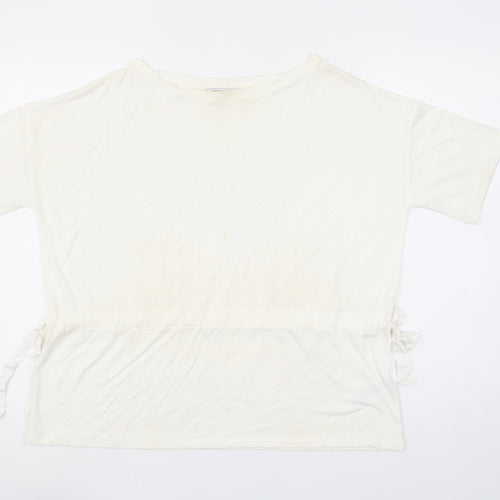 Great Plains Women Ivory Modal Blend Short Sleeve Boat Neck T-Shirt M