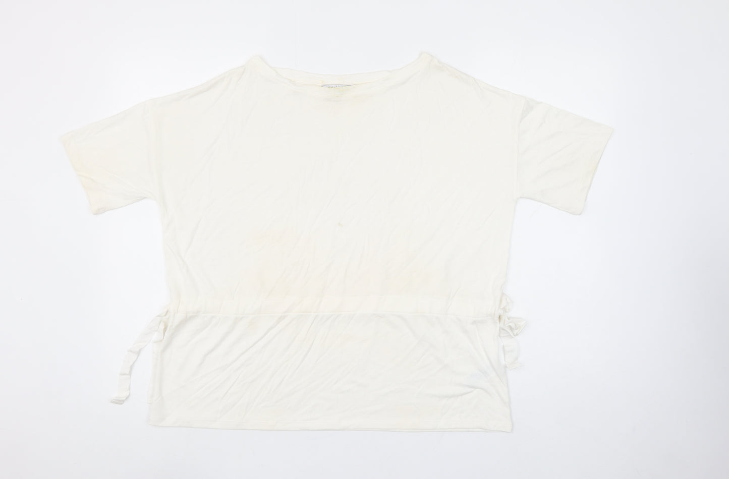 Great Plains Women Ivory Modal Blend Short Sleeve Boat Neck T-Shirt M