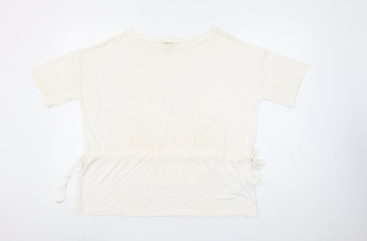 Great Plains Women Ivory Modal Blend Short Sleeve Boat Neck T-Shirt M