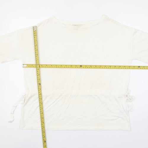 Great Plains Women Ivory Modal Blend Short Sleeve Boat Neck T-Shirt M