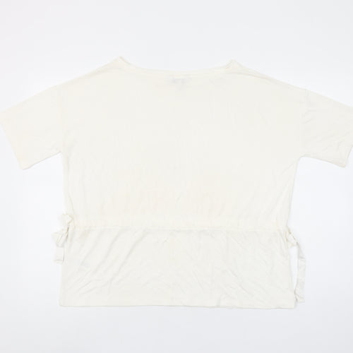 Great Plains Women Ivory Modal Blend Short Sleeve Boat Neck T-Shirt M