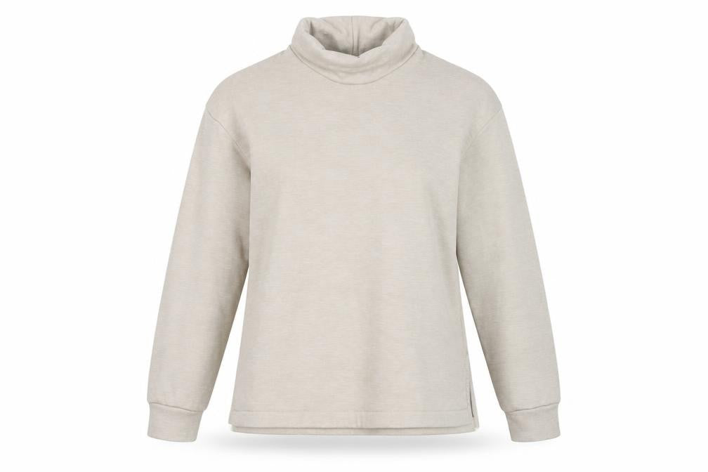 Front view of Uniqlo Women Beige Roll Neck Pullover Sweatshirt, size S