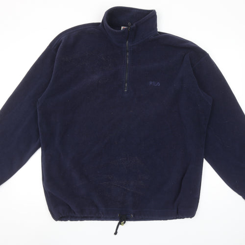 Fila Men's Blue Fleece Pullover Sweatshirt XL Retro Zip Neck
