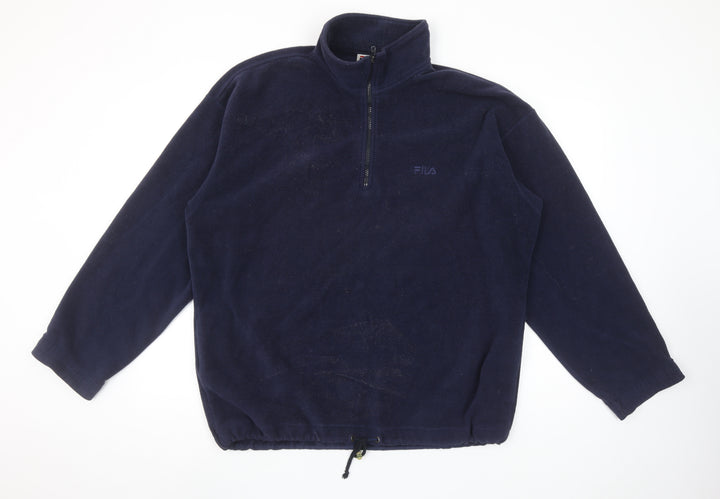 Fila Men's Blue Fleece Pullover Sweatshirt XL Retro Zip Neck
