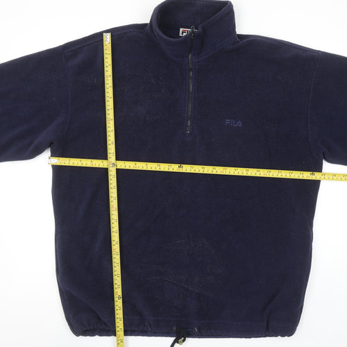 Fila Men's Blue Fleece Pullover Sweatshirt XL Retro Zip Neck