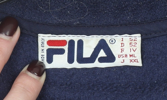 Fila Men's Blue Fleece Pullover Sweatshirt XL Retro Zip Neck
