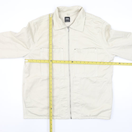 Zara Womens Beige Cotton Zip Jacket L Long Sleeve Casual Lightweight