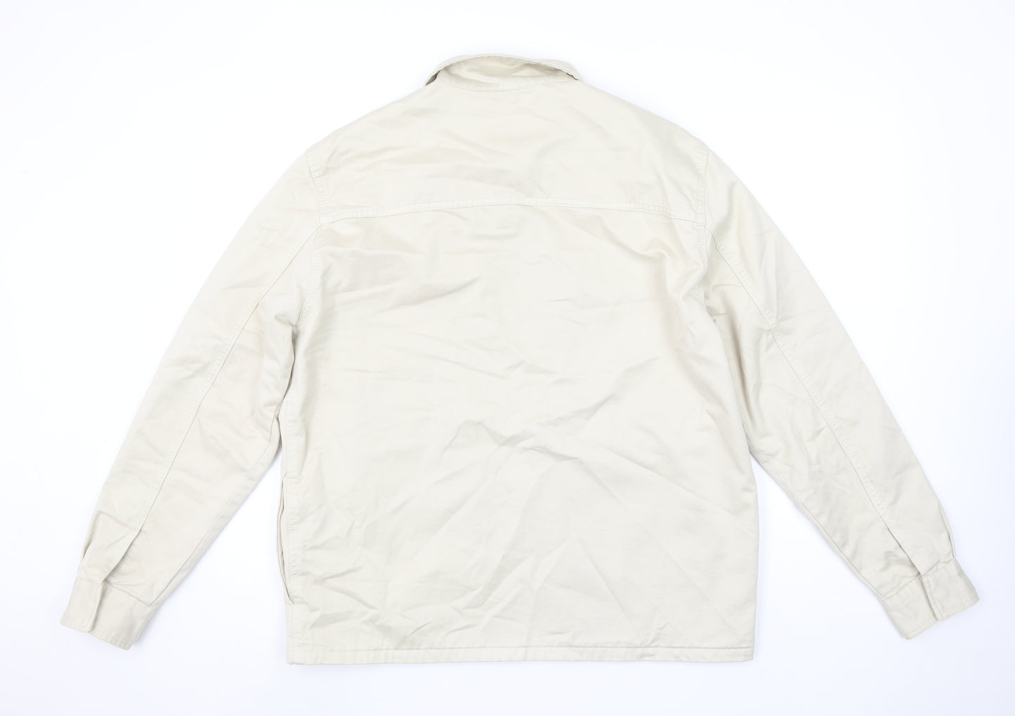 Zara Womens Beige Cotton Zip Jacket L Long Sleeve Casual Lightweight