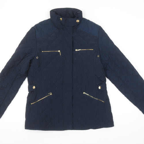 Zara Girls Blue Quilted Padded Jacket 13-14 Years Mid-Length Zip Winter Coat