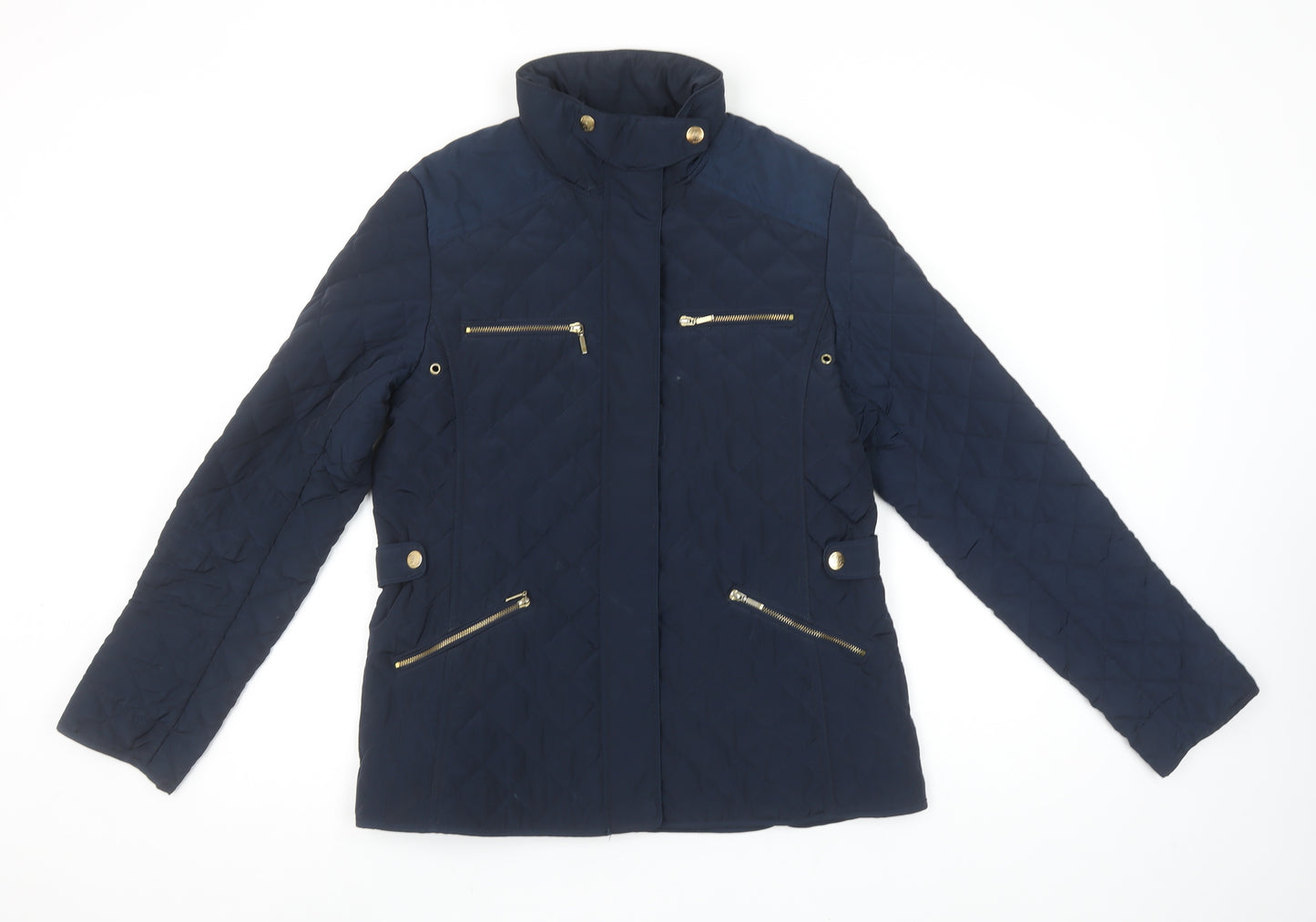 Zara Girls Blue Quilted Padded Jacket 13-14 Years Mid-Length Zip Winter Coat