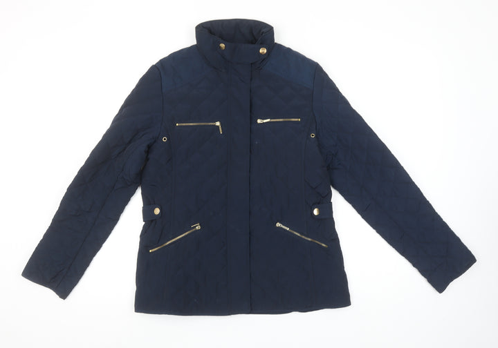 Zara Girls Blue Quilted Padded Jacket 13-14 Years Mid-Length Zip Winter Coat