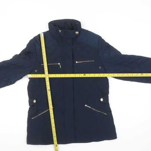 Zara Girls Blue Quilted Padded Jacket 13-14 Years Mid-Length Zip Winter Coat
