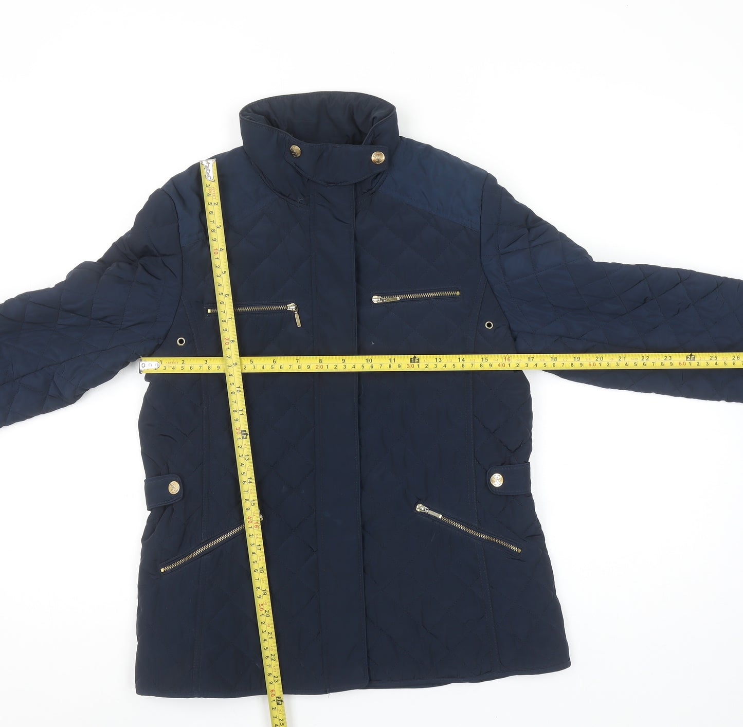 Zara Girls Blue Quilted Padded Jacket 13-14 Years Mid-Length Zip Winter Coat