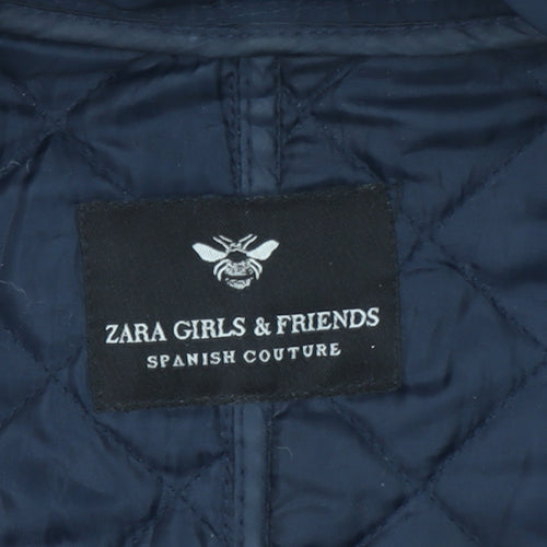 Zara Girls Blue Quilted Padded Jacket 13-14 Years Mid-Length Zip Winter Coat