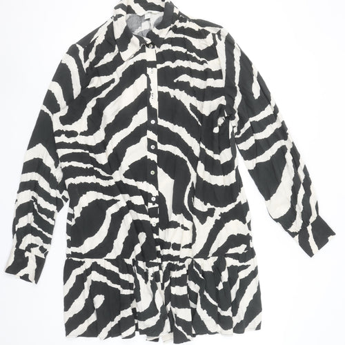 H&M Women’s Black & White Zebra Print Long Sleeve Shirt Dress Size S