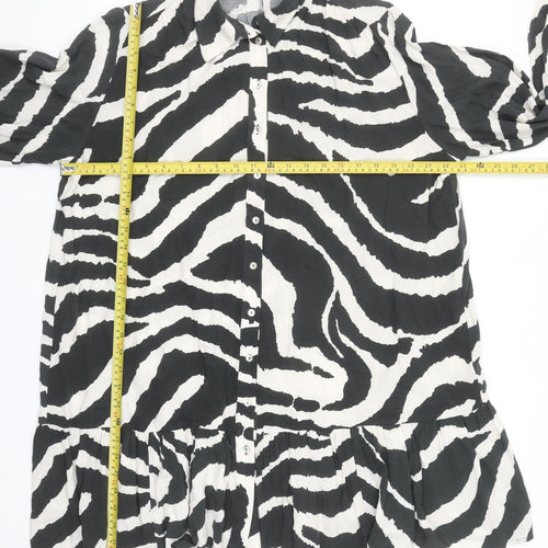 H&M Women’s Black & White Zebra Print Long Sleeve Shirt Dress Size S