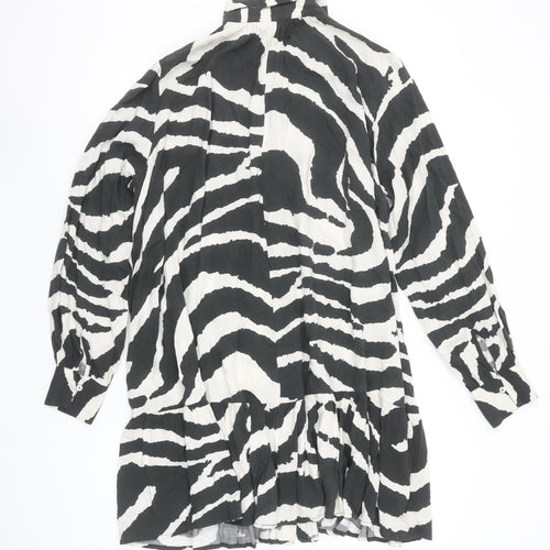 H&M Women’s Black & White Zebra Print Long Sleeve Shirt Dress Size S