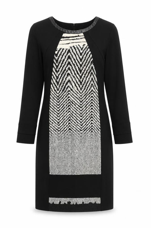 Front view of Bellenisa Women’s Black Chevron Knit Shift Dress, size UK 10