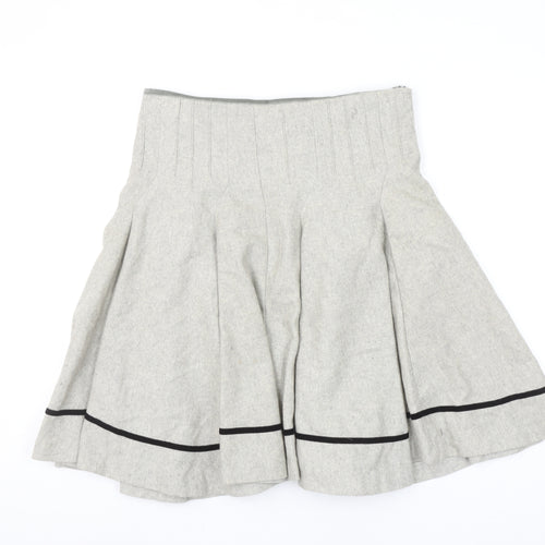 Soo Lee London Women's Grey Wool A-Line Knee Length Skirt L