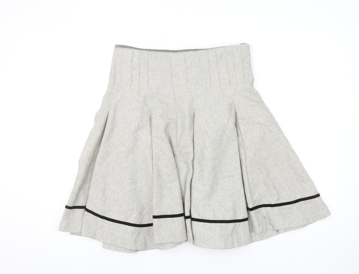 Soo Lee London Women's Grey Wool A-Line Knee Length Skirt L
