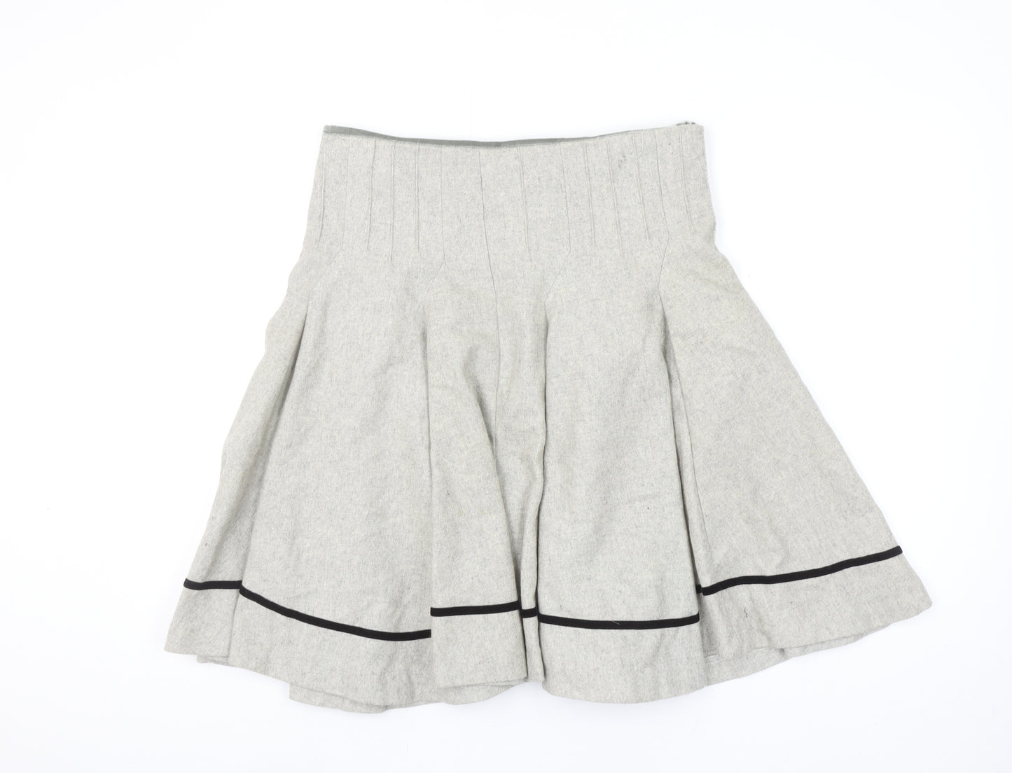 Soo Lee London Women's Grey Wool A-Line Knee Length Skirt L