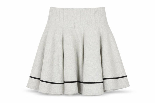 Front view of Soo Lee London Women's Grey Wool A-Line Knee Length Skirt L