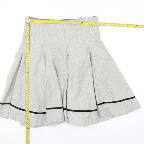 Soo Lee London Women's Grey Wool A-Line Knee Length Skirt L