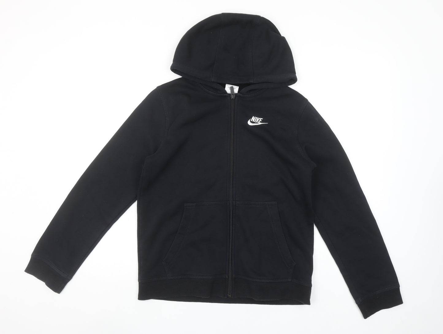Nike Boys Black Full Zip Hoodie Size L Cotton Blend Sportswear