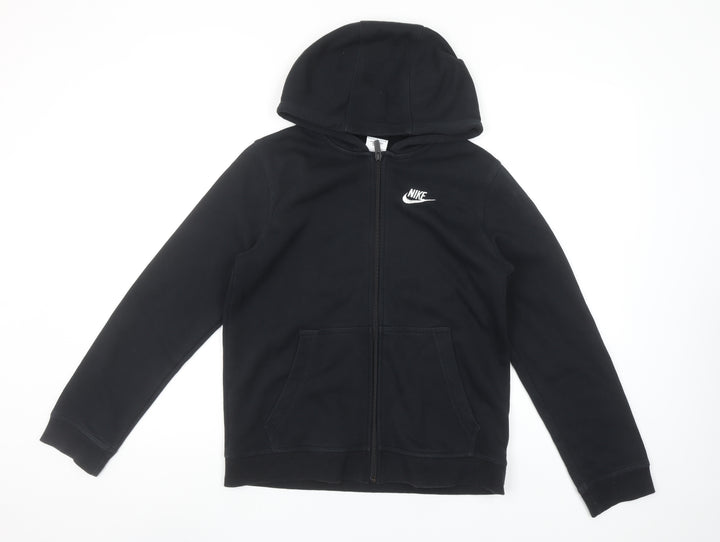 Nike Boys Black Full Zip Hoodie Size L Cotton Blend Sportswear