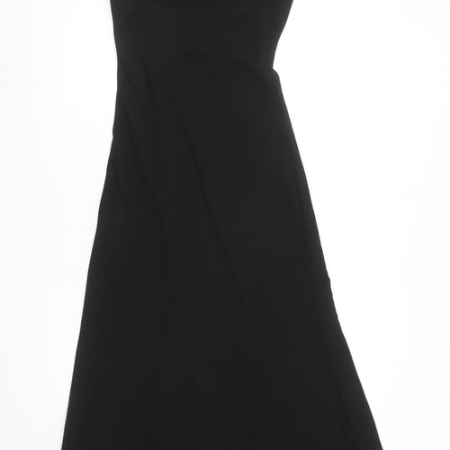 Zara Women’s Black Slip Midi Dress XS Elegant Strappy Evening Style