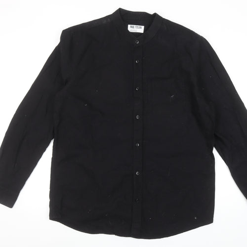 Paul Galvin Men’s Black Cotton Band Collar Long Sleeve Casual Shirt L