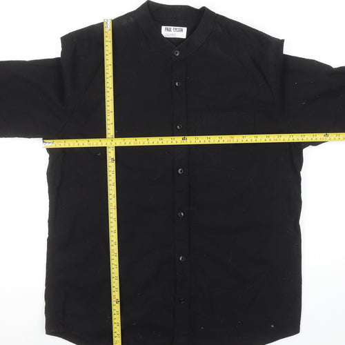 Paul Galvin Men’s Black Cotton Band Collar Long Sleeve Casual Shirt L