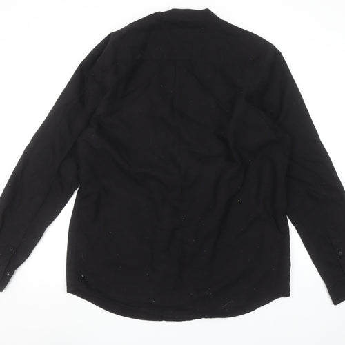 Paul Galvin Men’s Black Cotton Band Collar Long Sleeve Casual Shirt L