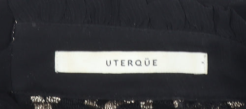 Uterqüe Women's Black Sheer Embroidered High Neck Tunic Blouse Size S