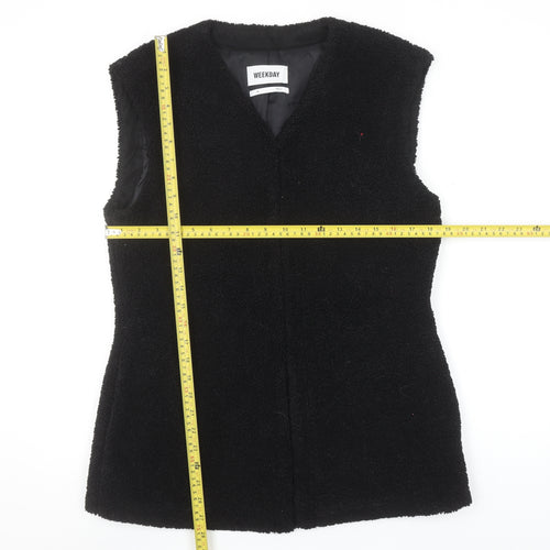 Weekday Women's Black Fleece Waistcoat Size M Sleeveless Lined Vest