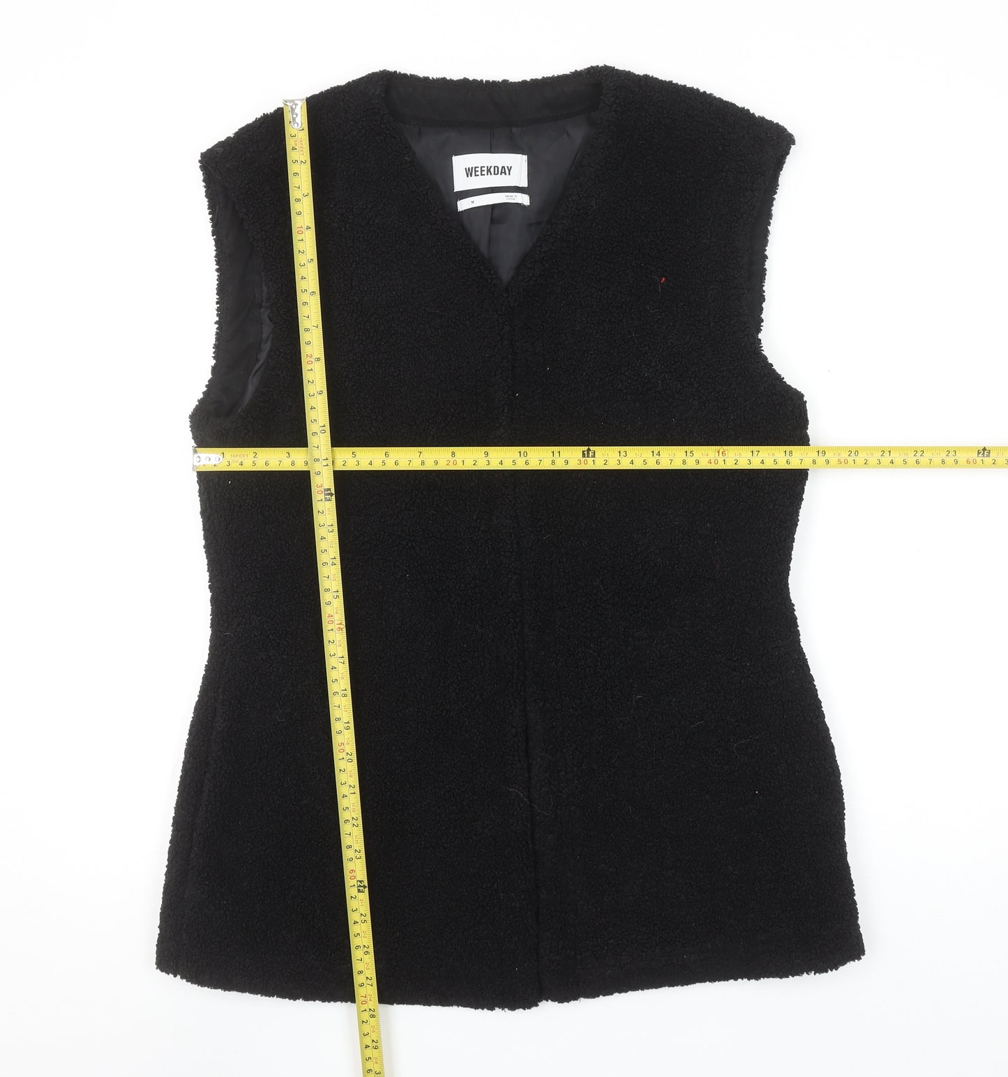 Weekday Women's Black Fleece Waistcoat Size M Sleeveless Lined Vest